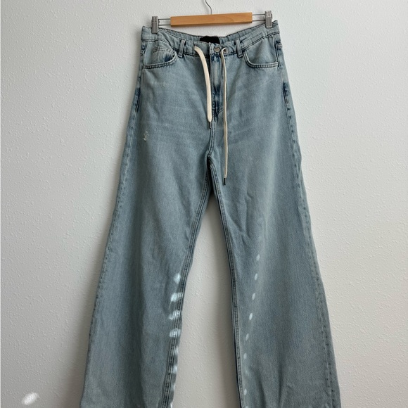 ZARA Wide Leg Flare Jeans Light Wash High Rise US 4 High Waist Crop Denim Pants - Picture 2 of 12